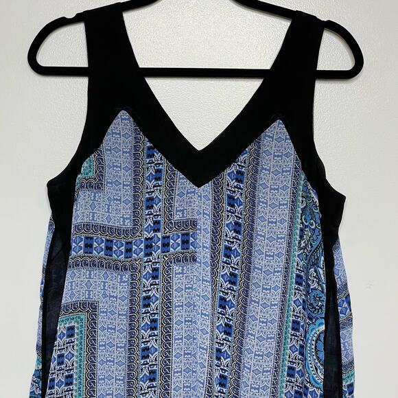 Paisley Midi Sz L Tank Dress Blue Black Handkerchief Hem Beach Boho Geometric - Picture 7 of 10